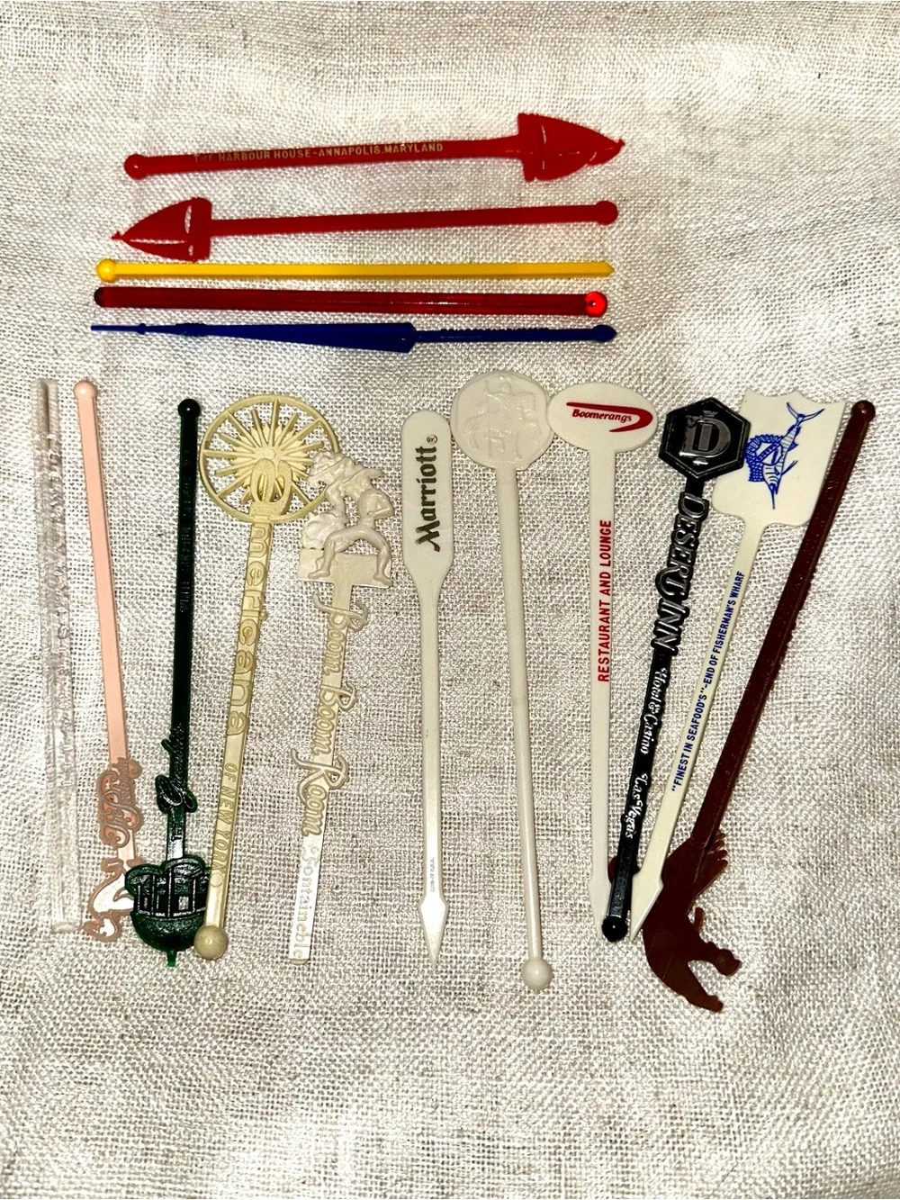 Vintage Swizzle Sticks Lot Retro Hotel Bar Cocktail Drink Stirrers MCM